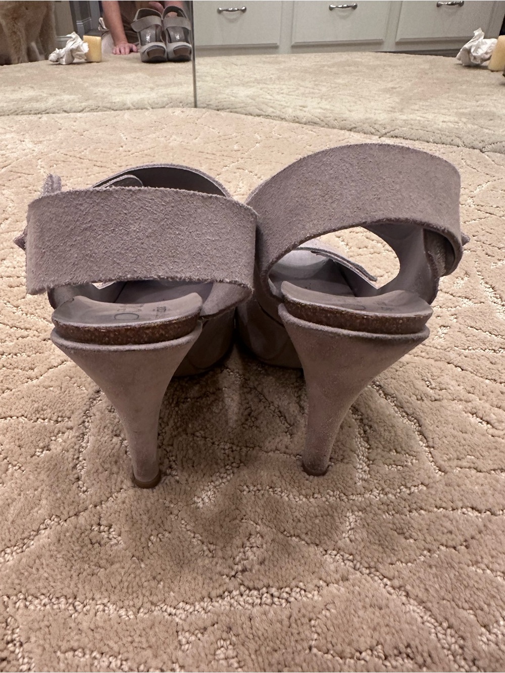 Pedro Garcia Taupe Suede Peep-Toe Heels with Ankle Strap - Picture 3 of 6